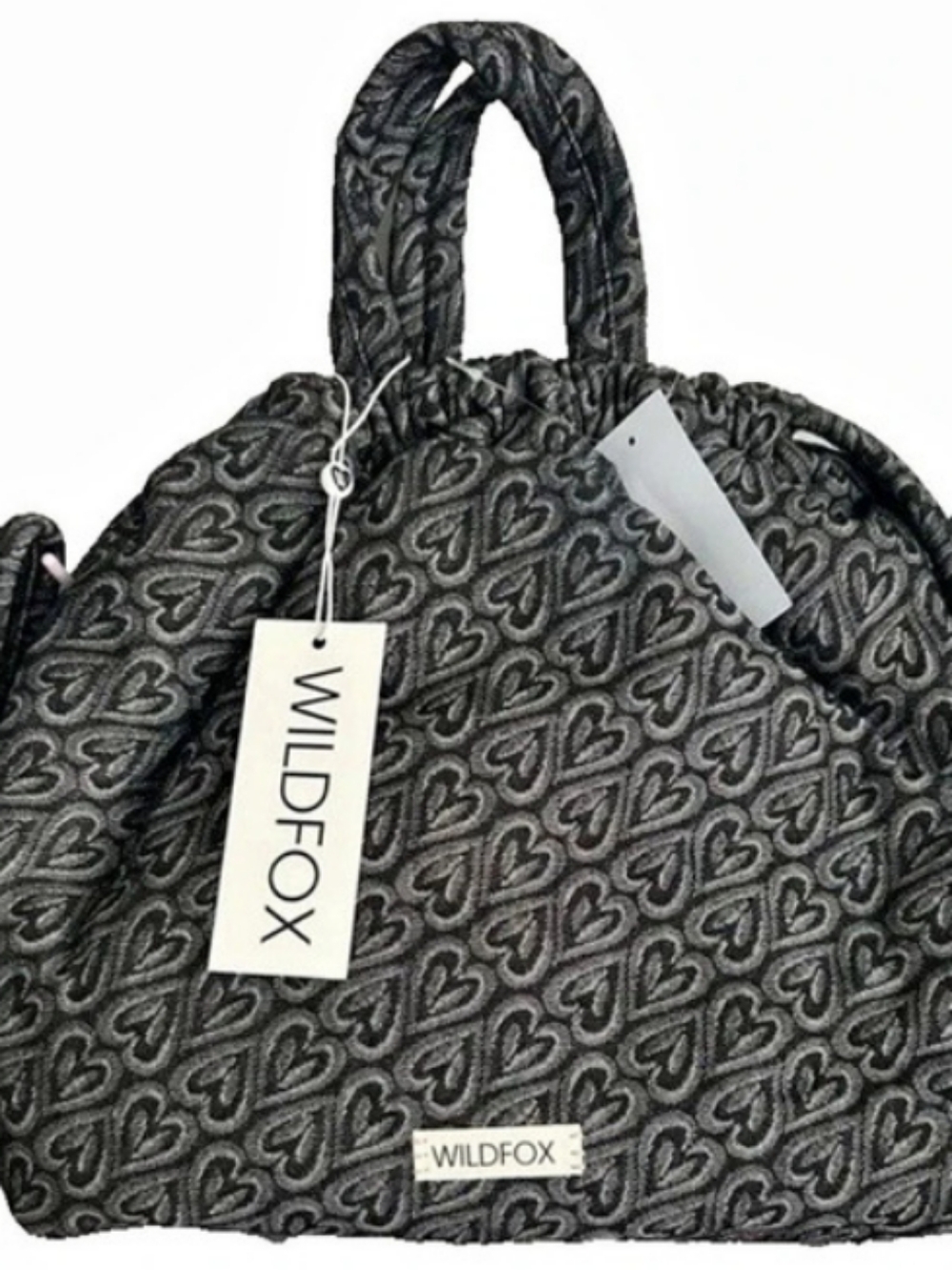 🔥WILDFOX Heart Jacquard Drawstring Tote Bag Black & Gray